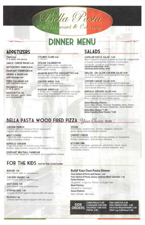 bella pasta trattoria italiana|trattoria bella menu.